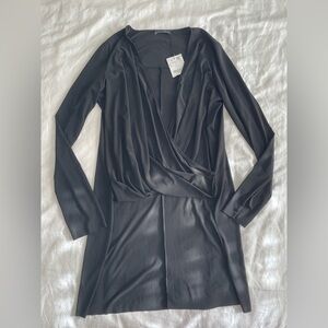 ZARA Black High-Low Deep V Front Blouse